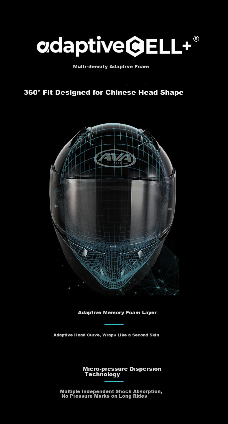 AVA Aurora Lightweight Racing Style Commuter Motorcycle Helmet Full Face Four Seasons Unisex Riding Obsidian Black L 10