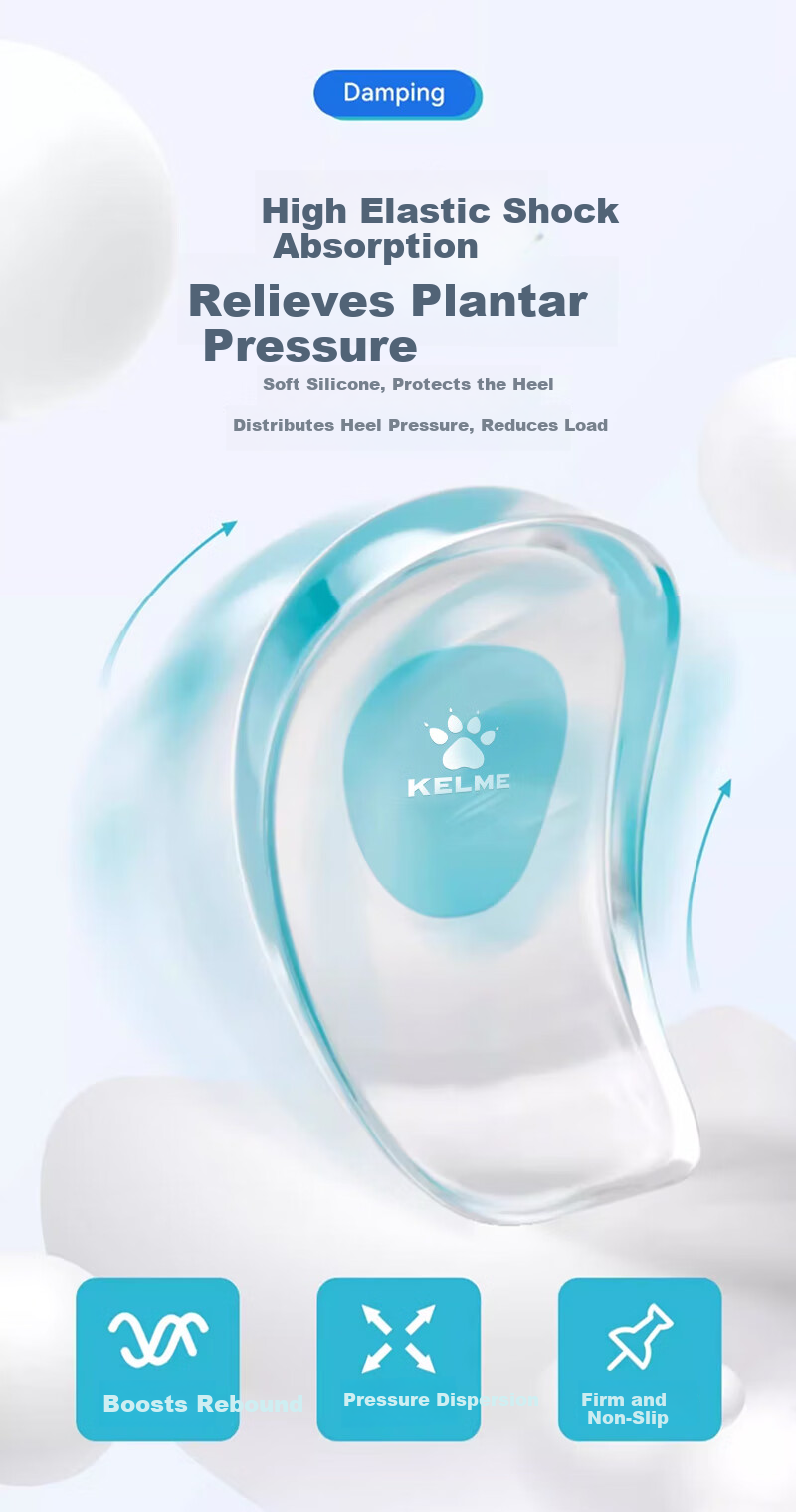 KELME Silicone Heel Pad Insole Men Heel Pain Relief Cushion Height Increasing Shock Absorbing Half Insole for Women Foot Pain 6