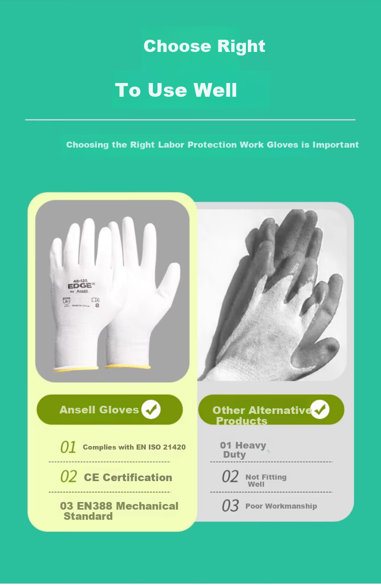 Ansell Protective Gloves Anti-Slip Wear-Resistant Mechanical Processing Handling PU Coated Tear-Resistant Work Gloves 48-125 (5 Pairs) Size 8/M 3