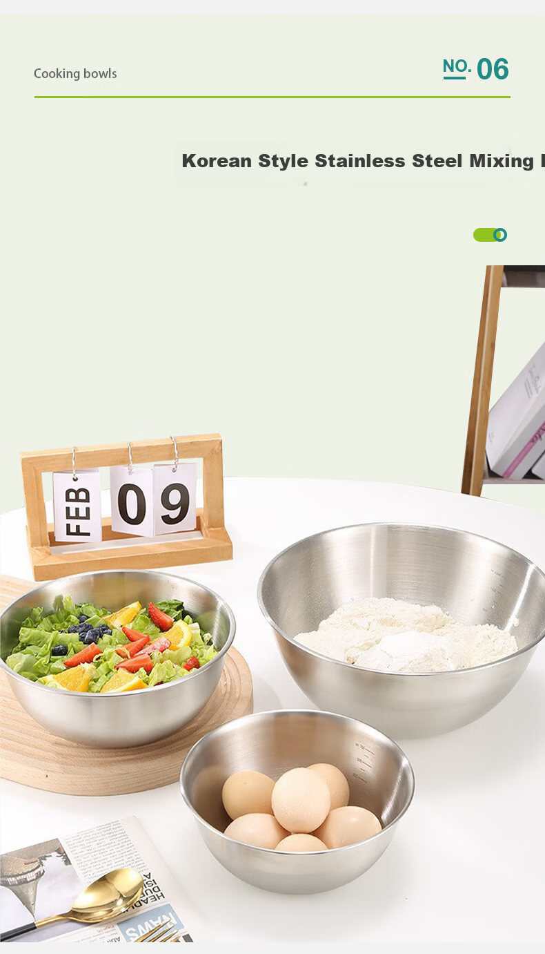 Aomeiyou 304 Stainless Steel Bowl 22cm for Washing Vegetables, Kneading Dough, Beating Eggs, Household Kitchen Salad Mixing Bowl with Straight Edge 8
