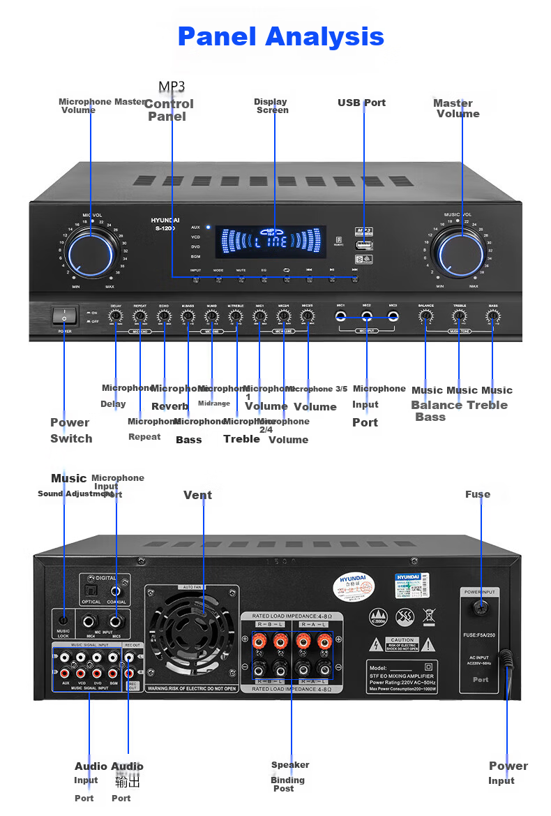 HYUNDAI HY10S Home KTV Sound System Full Set Singing Equipment Three-Way Home Theater Karaoke System 9