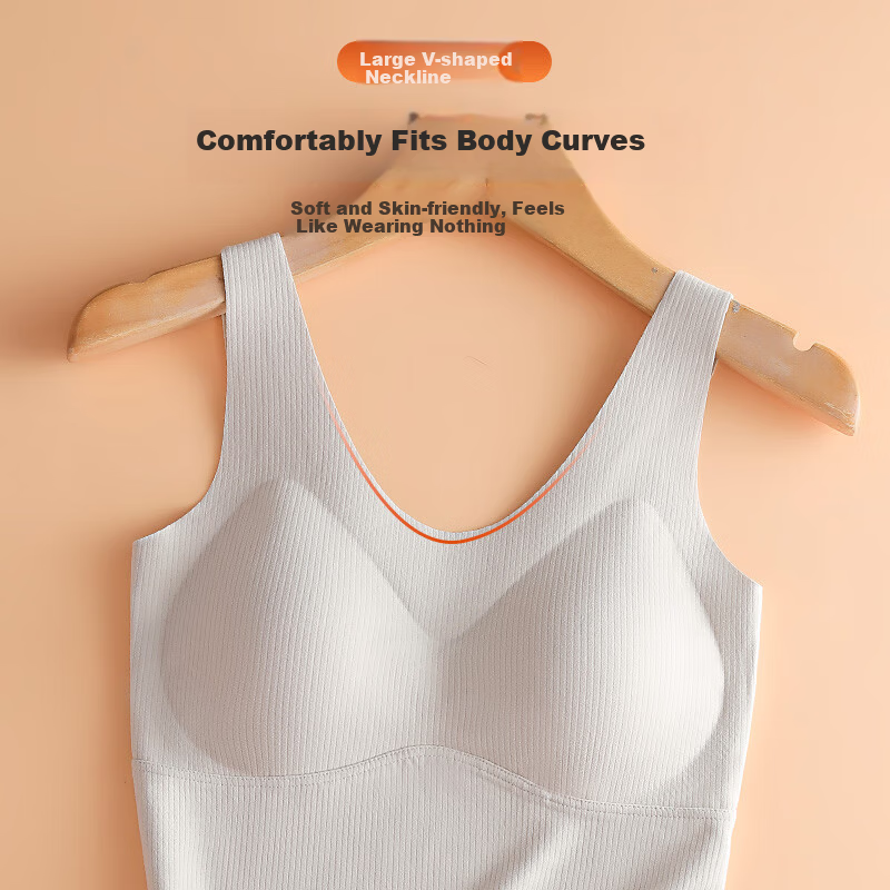 Urban Beauty Women's Thermal Underwear Silk Double-Sided Fleece Spring Thermal Vest with Chest Pad Basic Base Layer Shirt
