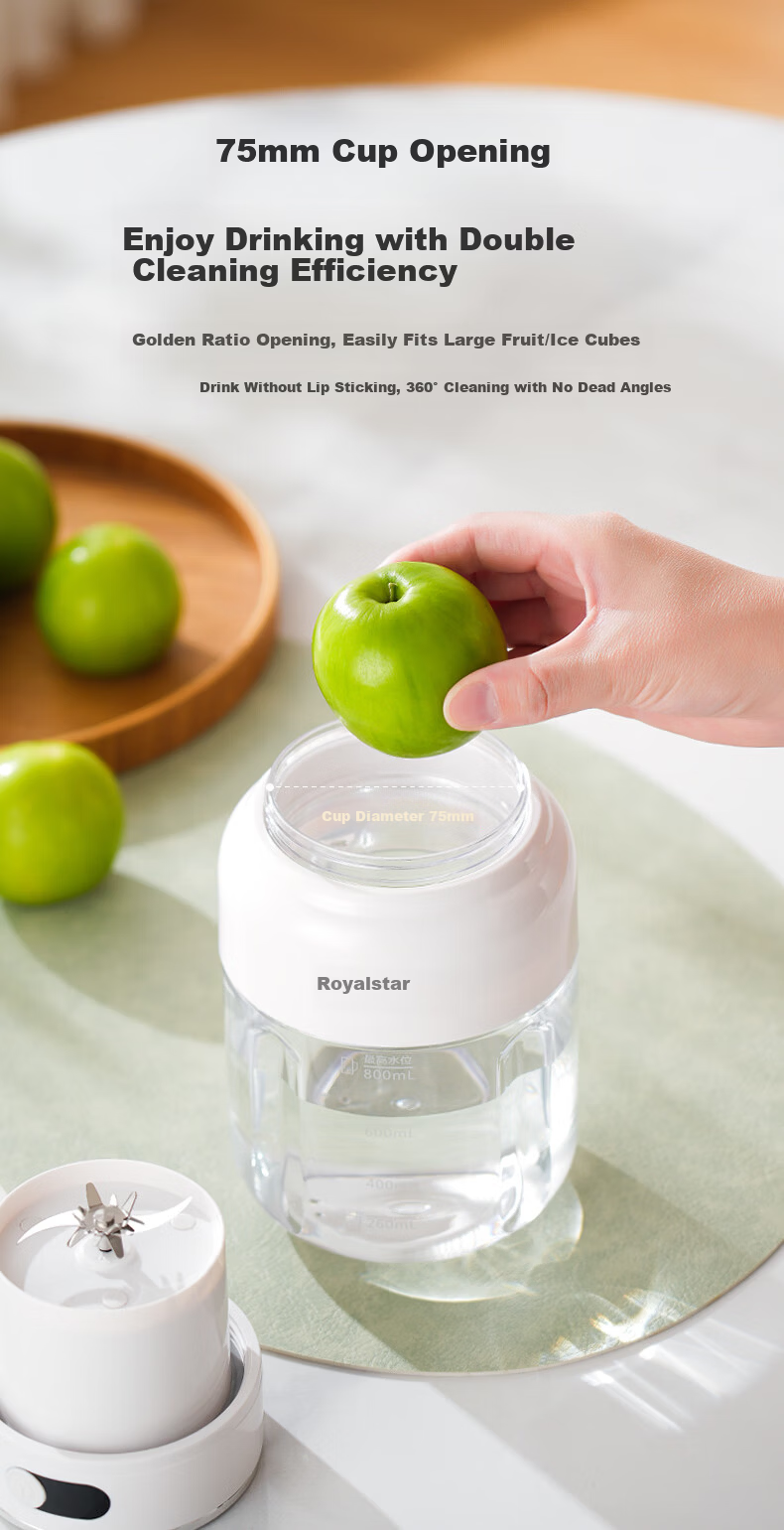 Royalstar Large Capacity Wireless Portable Juicer Multifunctional Juice Blender Ice Crushing Milkshake Fruit and Vegetable Cup Digital Display Direct Drinking 1200ML RZ-80PY1 4