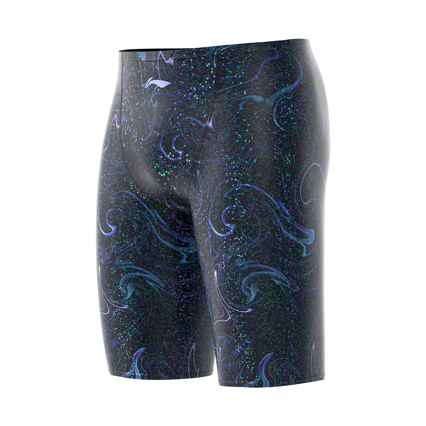 LI-NING Men's Swim Trunks Five-Point Knee-Length Professional Chlorine-Resistant Durable Fashion Plus Size Swimwear 0683 Black XL