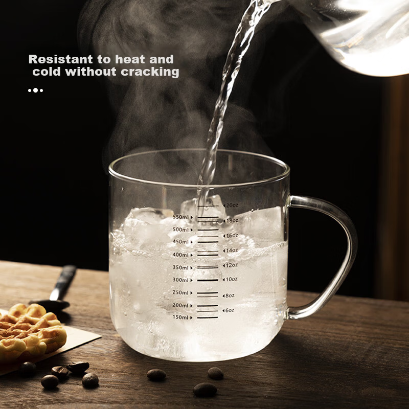 Newair High Borosilicate Glass Cup Heat-Resistant Milk Coffee Measuring Cup with Lid for Home and Office