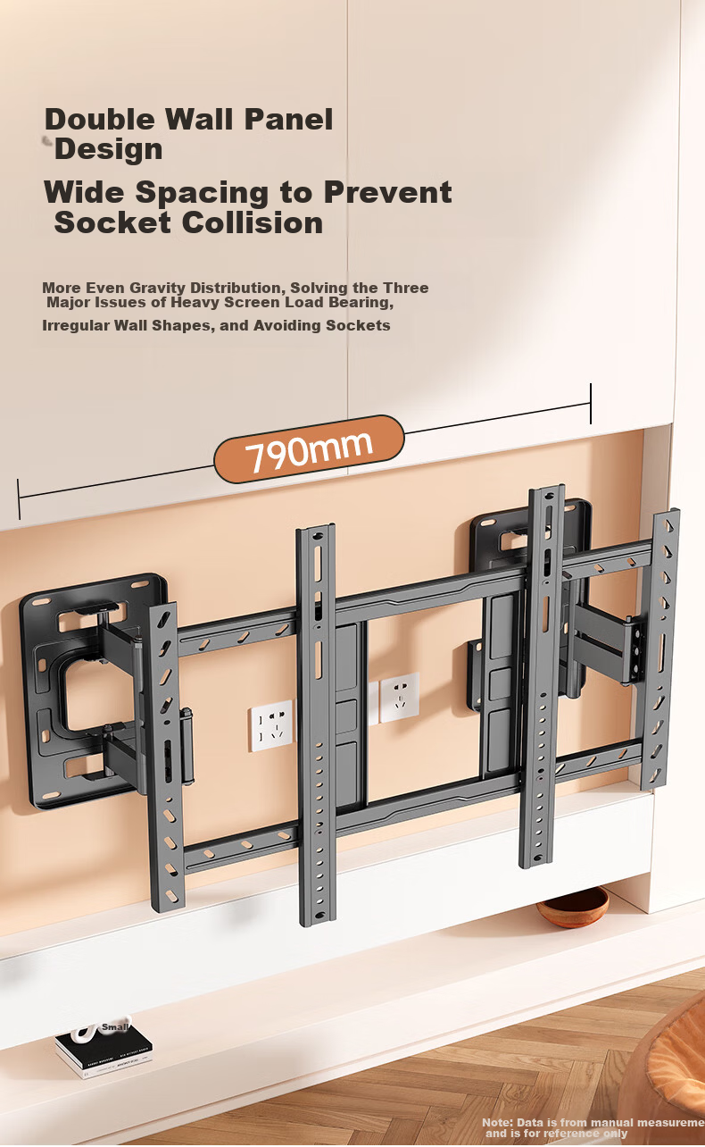 Kaiqi TV Mount 60-120 Inch Ultra-Thin Recessed Telescopic Large Screen TV Bracket Compatible with TCL, Thunderbird, Hisense, Huawei, Sony, Xiaomi, Avoids Socket and Does Not Block Subwoofer 3