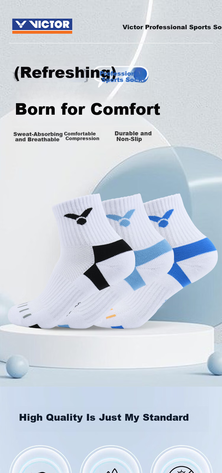VICTOR Victory Unisex Badminton Socks Sweat-Absorbing Breathable Warm Compression Terry Sole SK9411-3/CFI/L 3 Pairs Pack 6