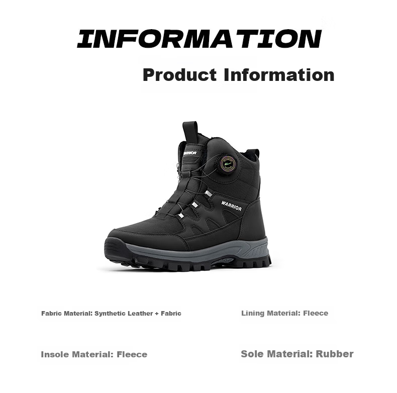Warrior Men's Snow Boots Warm Hiking Fleece Thickened Large Size High-top Northeast Cotton Shoes 1902 Black 39 5