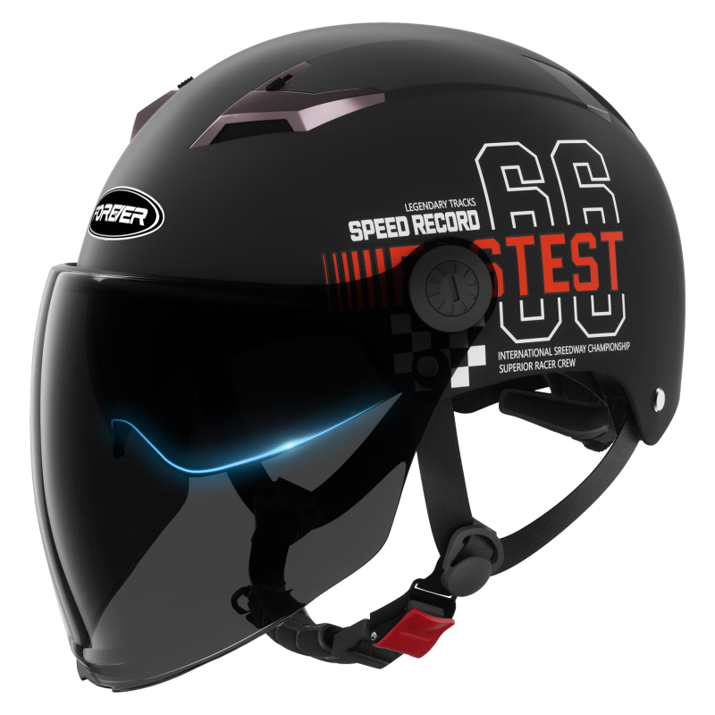 FOREVER Helmet, Electric Bicycle Summer Unisex, Battery Motorcycle, 3C Certified, New National Standard Half Helmet, All-Season Universal Safety Helmet, 013 Racing Track, Matte Black [Color-Changing Long Visor + Sun Protection Inner Visor]