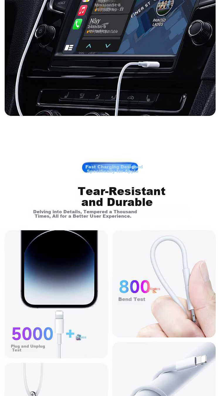 OKSJ Apple Fast Charging Data Cable PD30W Type-C to Lightning Extended 1.5m for iPhone 14/13/12 Pro/Pro Max/Plus 7
