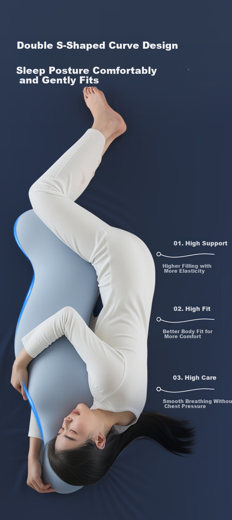 JD Jingzao Deep Sleep Human Body Pillow Full-Length Pregnancy Side Sleeping Leg Hugging Pillow Removable Washable 4