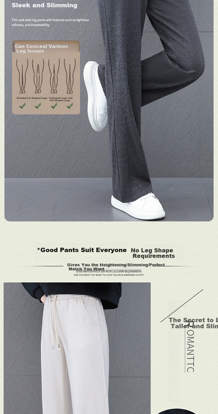 La Chapelle Women's Straight Casual Pants Spring Summer New Loose Slim Wide Leg Trousers Petite Height Enhancing Long Pants Dark Gray 2XL 8