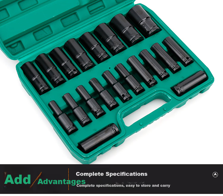 GeeLii Electric Wrench Socket Set, Extended Hex Impact Socket Set, 10 Pieces, 8-24mm, 81001 8