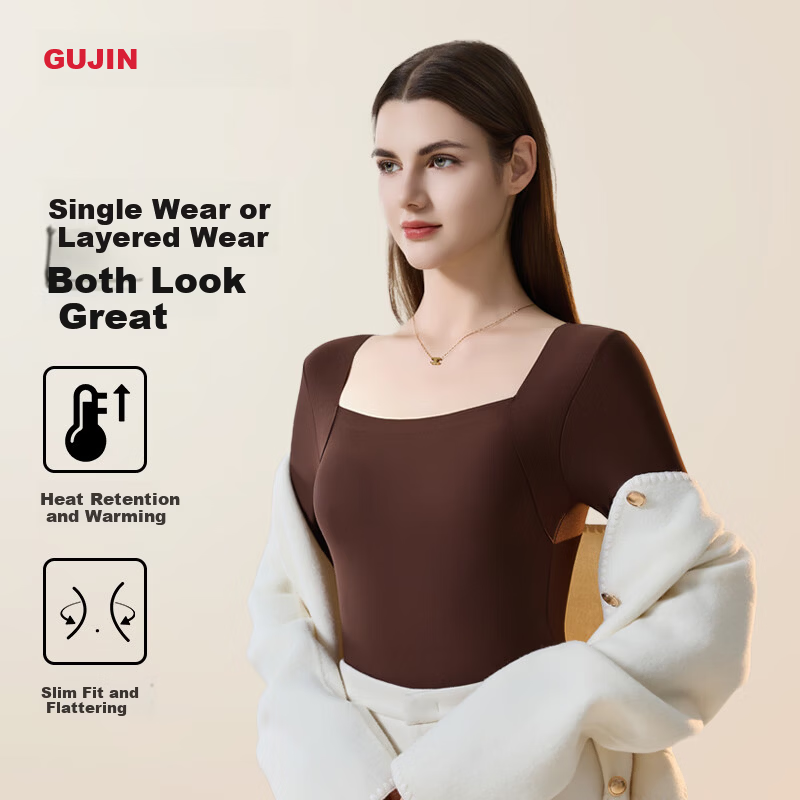 GUJIN Women's Thermal Underwear High Elasticity Square Neck Base Layer Autumn Winter 2025 Elegant Skin