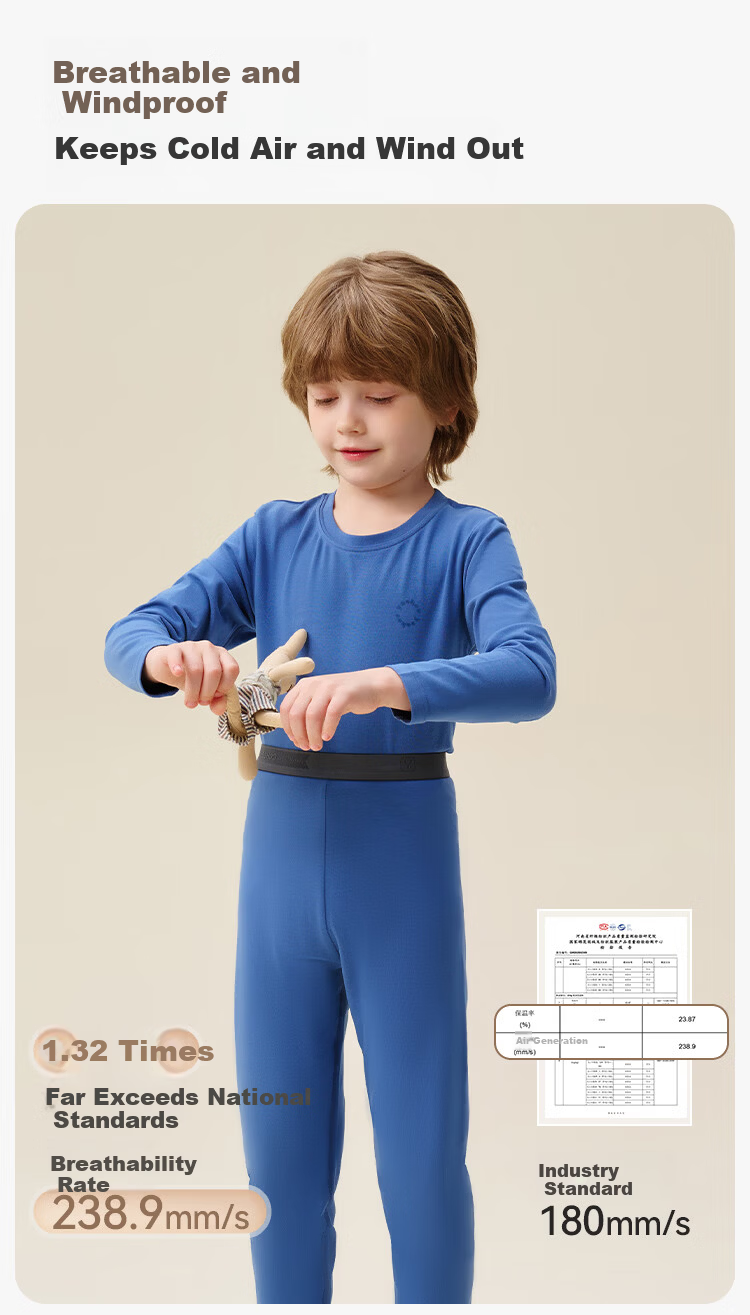YEEHOO [Warm Core] Modal Thickened Children's Thermal Underwear Set Boys and Girls Autumn Long Johns Set 8