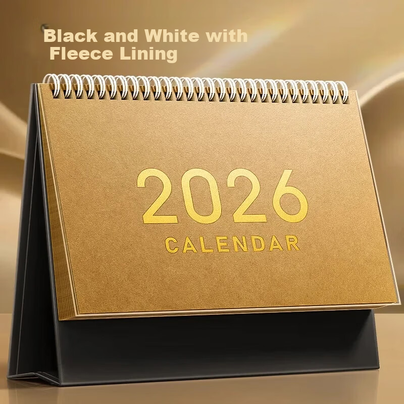 Gold Value 2026 Calendar Large Year of the Horse Office Desk Calendar Notebook Large Grid Annual Monthly Weekly Desktop Planner Self-Discipline Punch Card Black Gold Edition