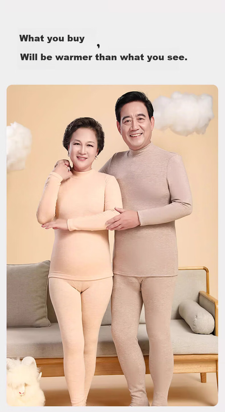 LangSha Women's Autumn Thermal Underwear Set Mid-Aged and Elderly Mid-Neck Windproof Warm Wool and Silk 7A Antibacterial Thin Warm Innerwear Set 31