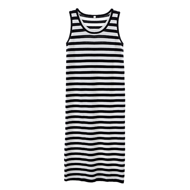 ENC Black and White Striped Vest Dress Loose Straight Fit Youthful 2026 Women's Spring Summer Casual Workwear Versatile Dress