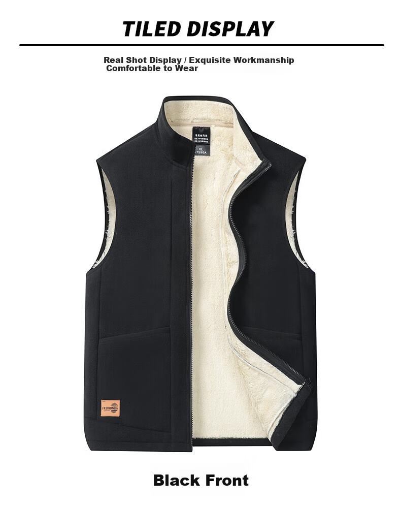 Pierre Cardin Men's Cotton Vest Autumn Winter Lamb Wool Sleeveless Fleece Warm Casual Solid Color Black XL 8
