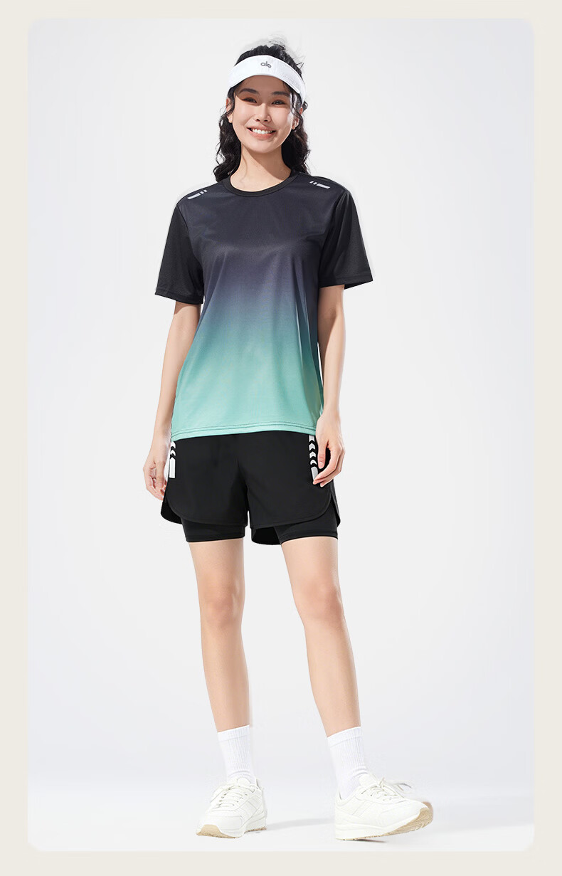 VICTORIATOURIST Women's Summer Running Sports Set Quick-Dry Ice Silk Short Sleeve T-Shirt and Shorts Fitness Badminton Training Apparel 13