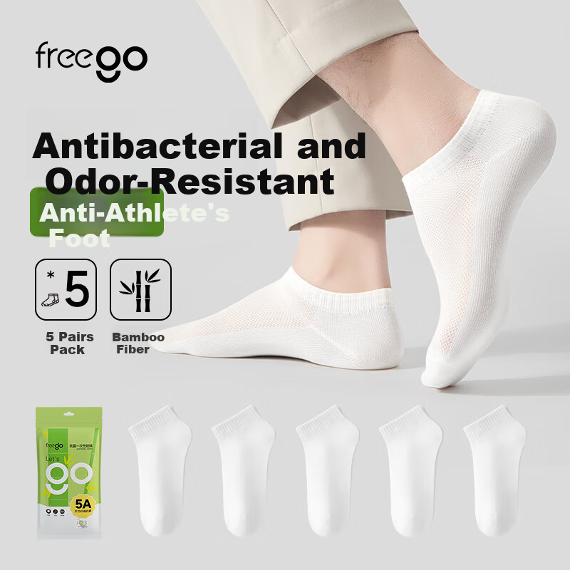 Freego Disposable Bamboo Fiber Socks for Men and Women, Business Casual Travel Portable Antibacterial Breathable White, No-Wash