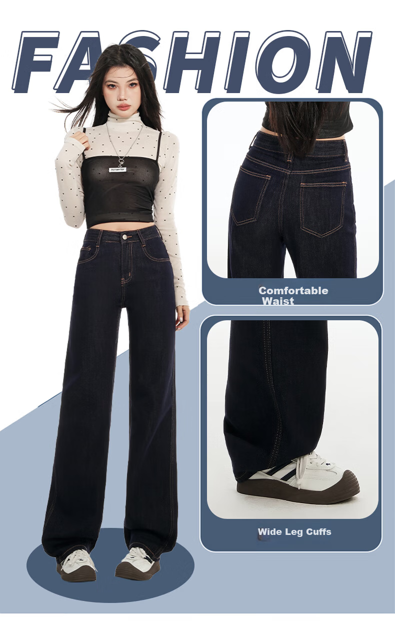Pierre Cardin Women's Winter Denim Jeans Simple Soft Breathable Casual Slim Fit Straight Wide Leg Retro Blue M 6