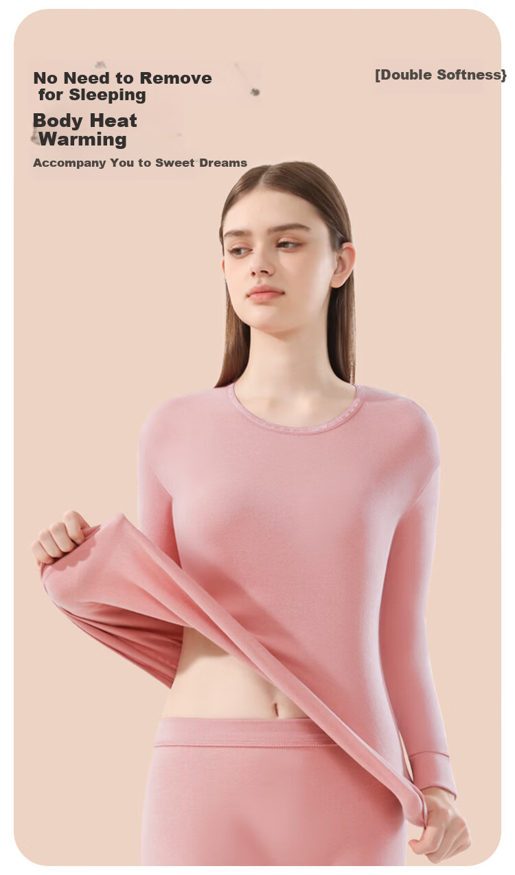 Miiow Women's Thermal Underwear Pure Cotton Combed Autumn Top and Bottom Slim Fit High Elastic Comfortable Body Shaping New Sakura Pink XL 5