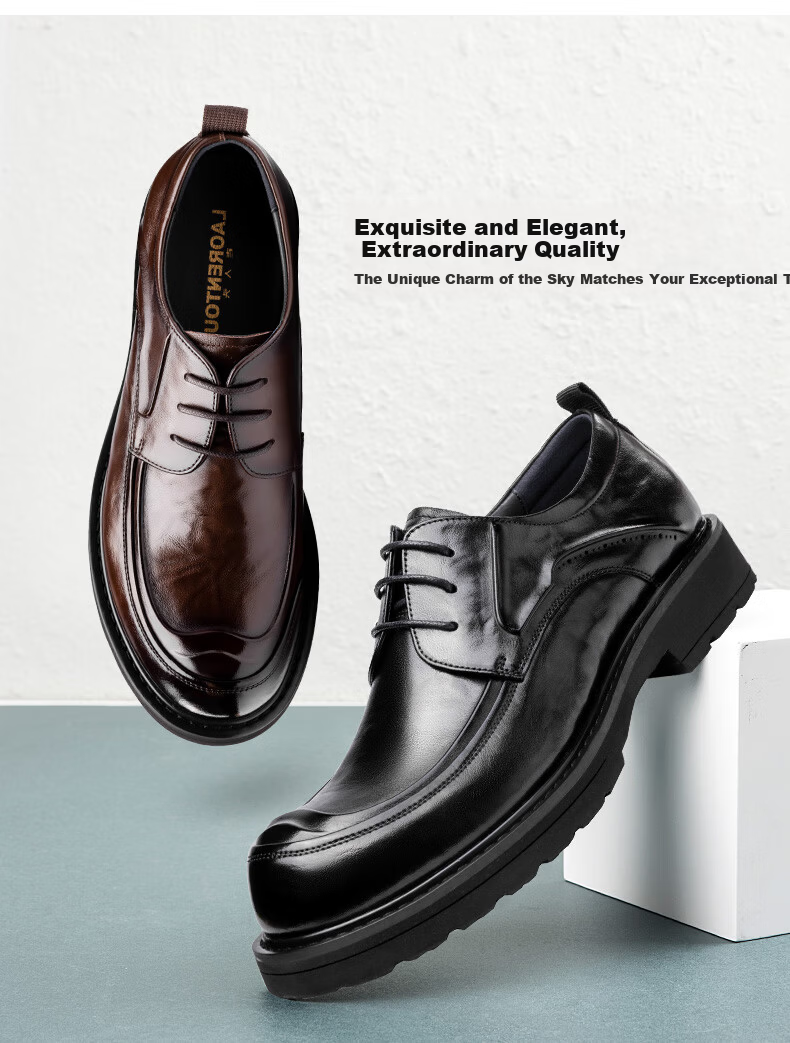 LAORENTOU Men's Leather Shoes, Business Formal Shoes, Thick-Soled Hand-Scratched Cowhide, Wide-Toe Derby Shoes, LA88 Black Size 40 1