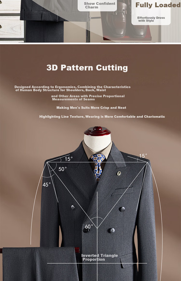 ROMON Men's Wool Suit Set Business Wedding Formalwear Brown Coffee M (Blazer + Vest + Trousers) 4