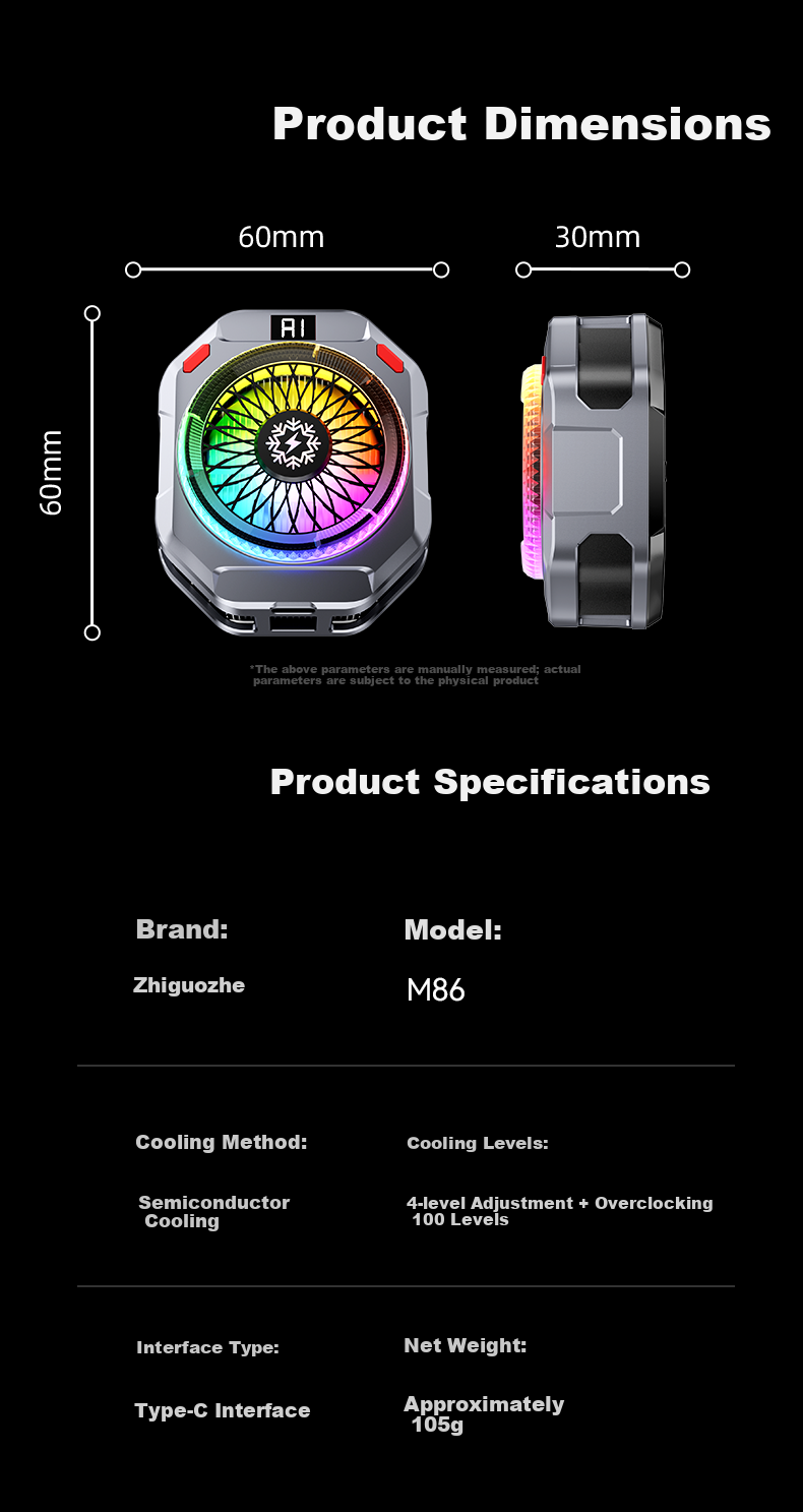 Zhiguozhe 38W Dual Airflow Magnetic Cooling Phone Cooler Ice-Making Semiconductor Cooling Clip for Gaming Live Streaming Compatible with Apple 29