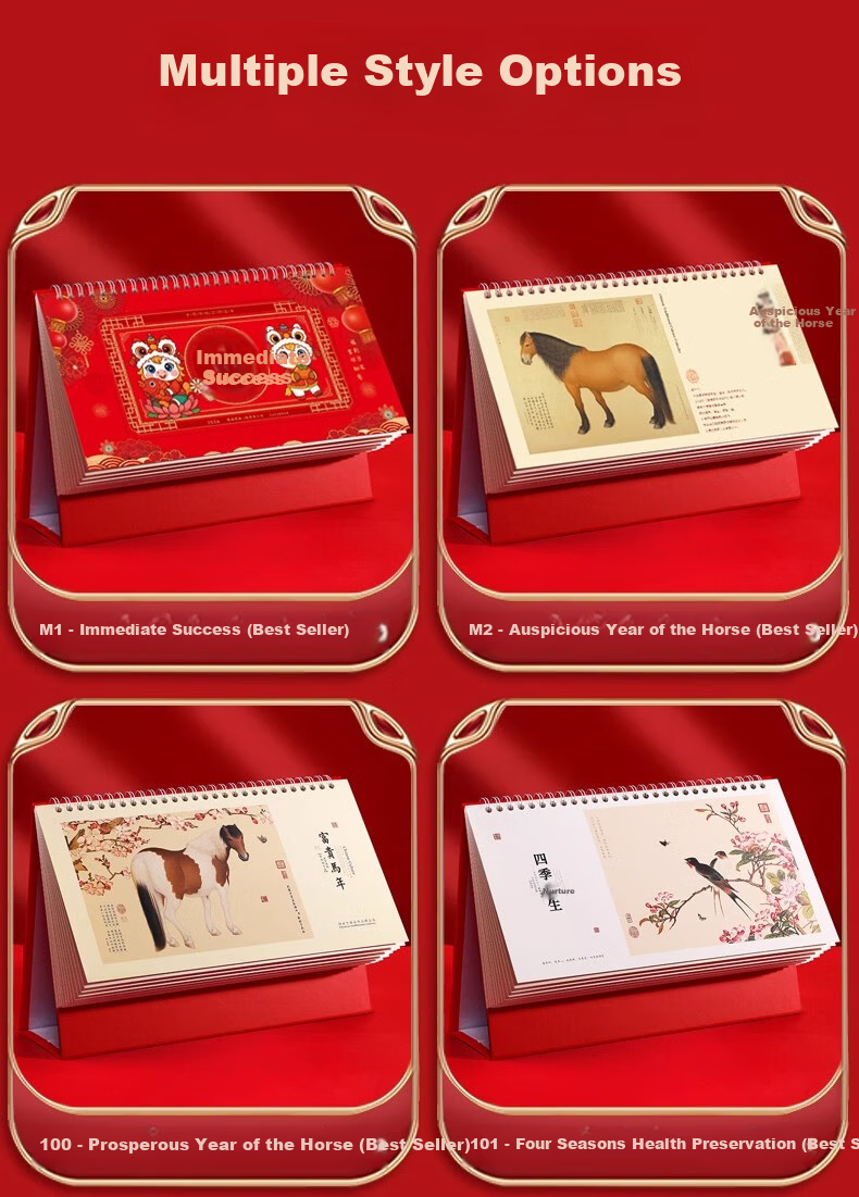 Muulee 2026 Custom Large Chinese Red Festive Triangle Desk Calendar Corporate Gift Business Desktop Calendar Year of the Horse New Monthly Calendar 11