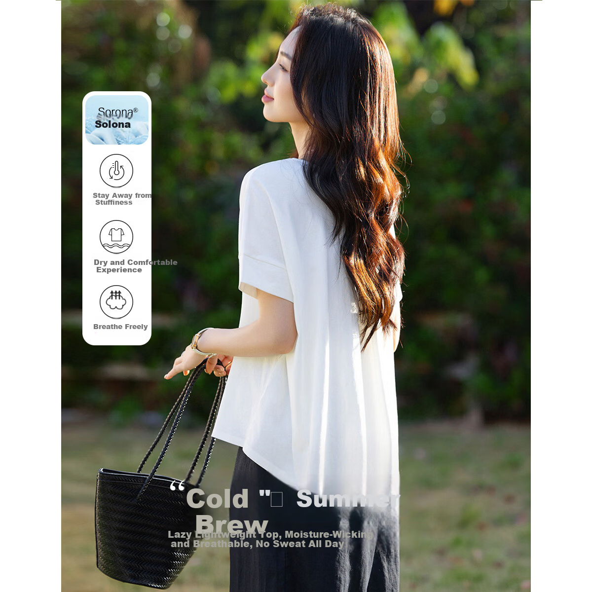 Demana [Cool Sorona] Summer Refreshing Non-Sticky Wide Neckline Decorative Short Sleeve Slim Fit T-Shirt for Women Premium Feel