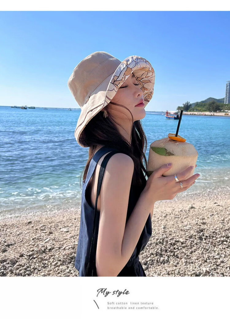 Xueqiman Double-Sided Sunshade Fisherman Hat for Women, UV Protection, Spring and Summer Outdoor Travel, Face-Covering Wide Brim, Foldable Sun Hat 12