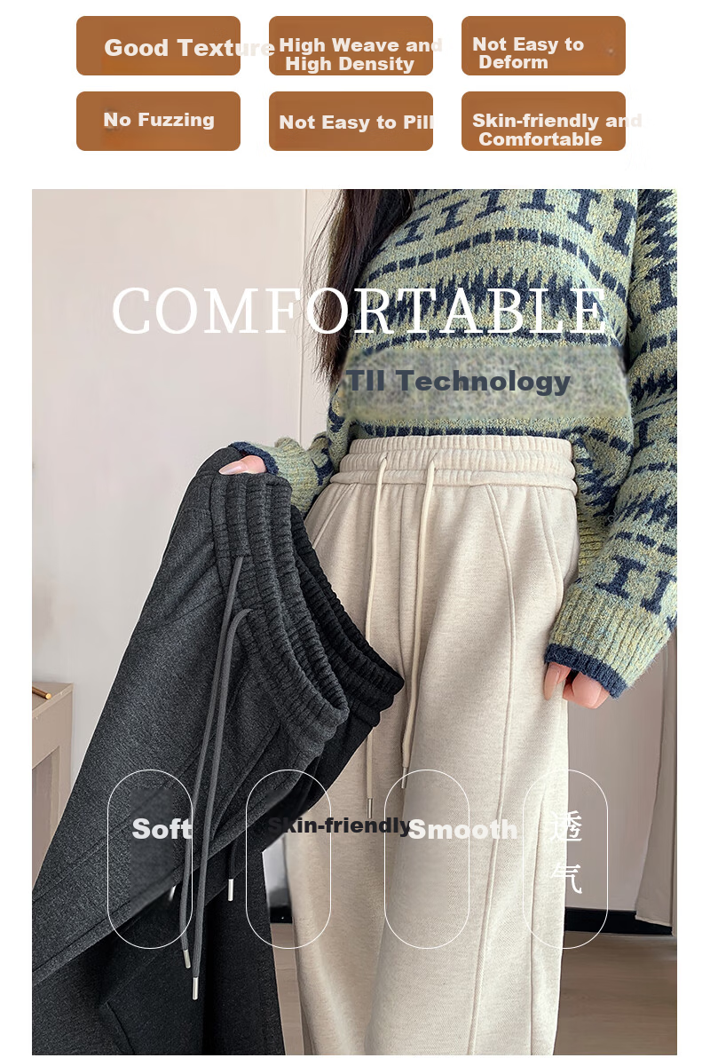 Free Style Wide-Leg Pants for Women Autumn Winter Fleece Lined New High Waist Slimming Loose Draped Banana Straight Narrow Wool Casual Trousers 4