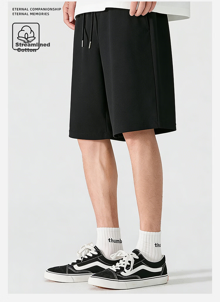 Baleno Men's Casual Summer Outdoor Sports Cotton Loose Black Knee-Length Shorts 3