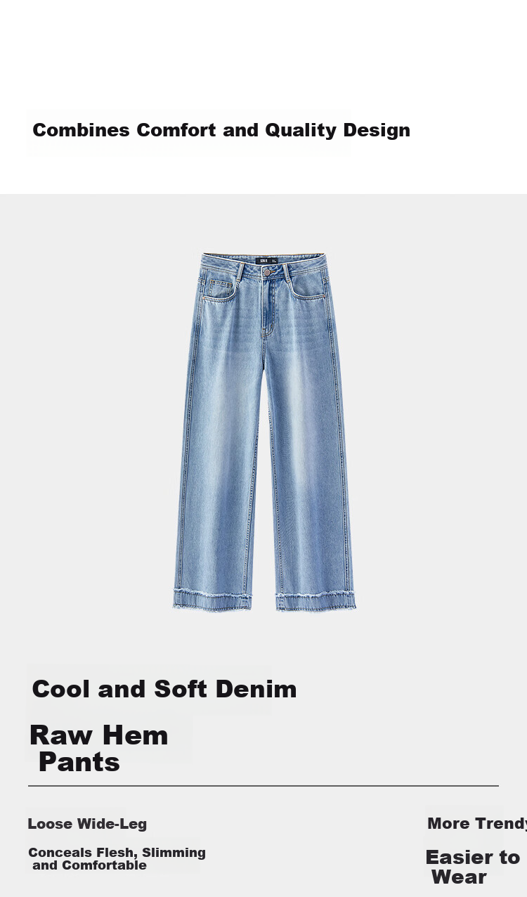 Semir Women's Summer Cool Feel Frayed Hem Denim Wide-Leg Pants 2026 Mall Style 103326124010A 22