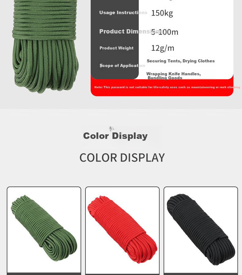 Locroyon RL112 9-Core Paracord Multifunctional Survival Paracord Bundling Rope Emergency Rope Military Green 31m with Double Hooks 3