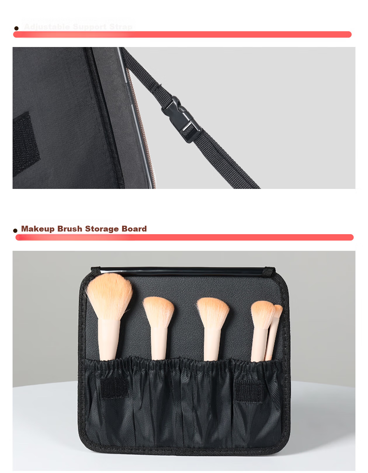 OBOX LED Lighted Makeup Bag with Mirror Large Capacity [Plaid Style] Black 12-inch Makeup Bag 16