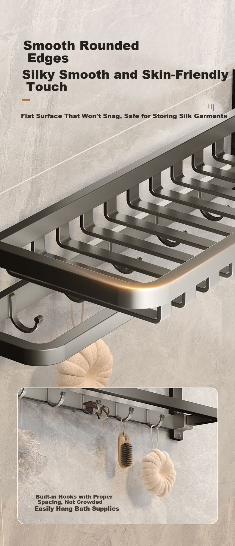 MICOE Bathroom Storage Rack Towel Rack No Drilling Required Bathroom Hanging Rack Widened Foldable Gun Gray Towel Rack with Mesh Basket 6