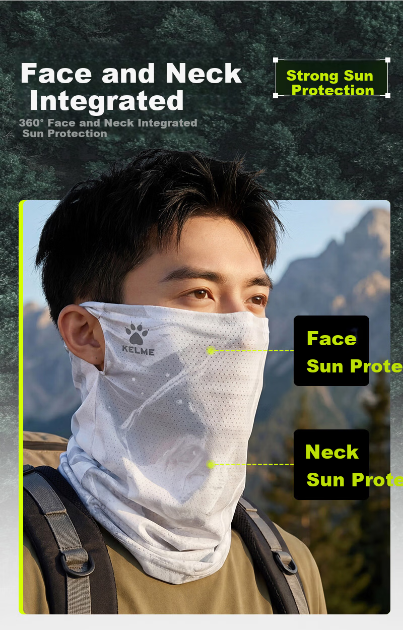 KELME Summer Cycling Ice Silk Sun Protection Face Mask with Ear Loops Neck Gaiter UV Protection for Men and Women Fishing Mountaineering Scarf 7