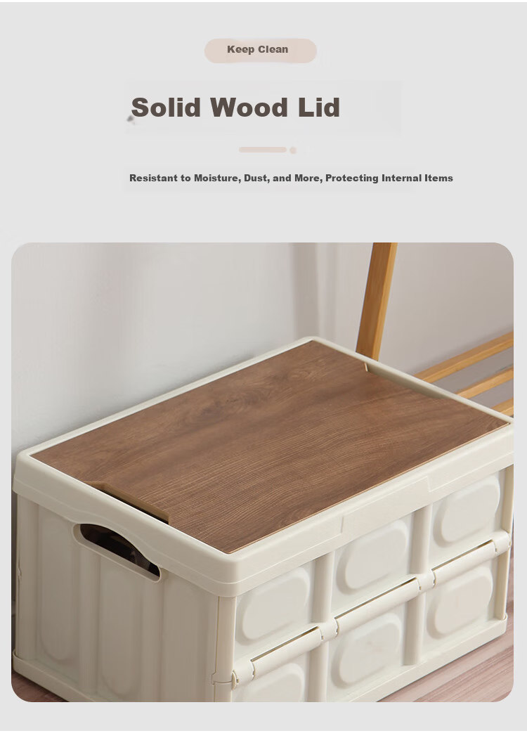 OurunZhe Outdoor Storage Box Camping Folding Box Car Trunk Organizer Utility Box Wooden Lid Portable 3