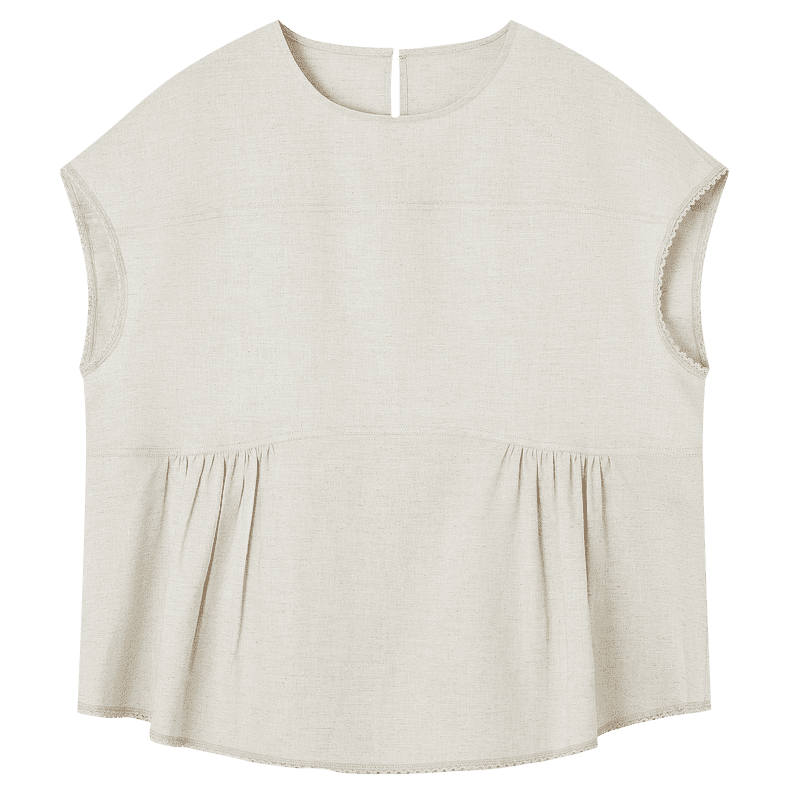 Demana [with Flax Cloud Cotton] Summer Simple Style Round Neck Covered Sleeve Lace Lightweight Loose Slim Shirt for Women Premium