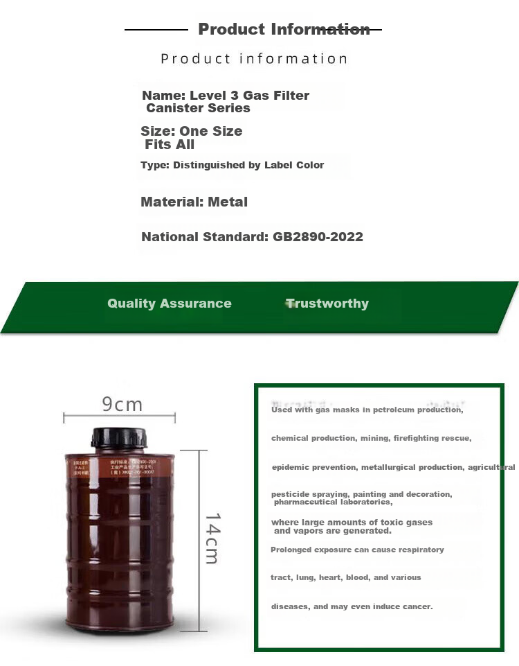 Hulidun Level 3 Gas Filter Canister for Gas Mask, Toxic Gas Protection, Hydrogen Cyanide Resistant, No.1 Filter Canister 2