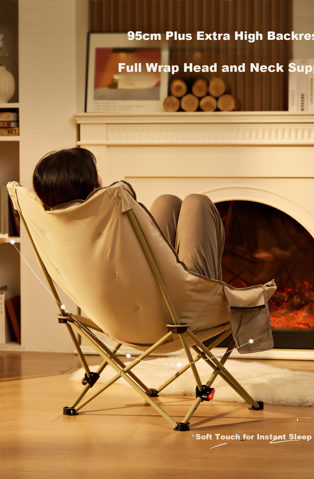 CAMEL Padded Folding Recliner Chair Home Balcony Leisure Nap Portable Lazy Camping Chair with Footrest Pad 8