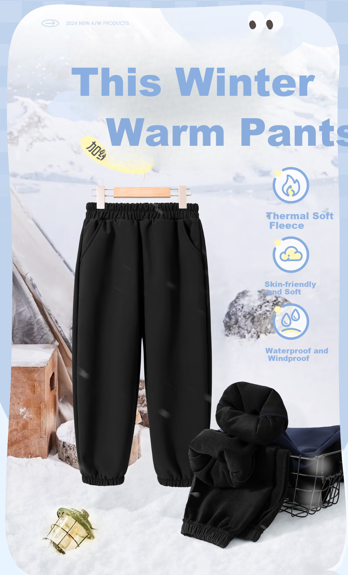 TonLion Kids Fleece-Lined Winter Pants, Unisex Waterproof Windproof Woven Work Trousers, Black, Size 150 1