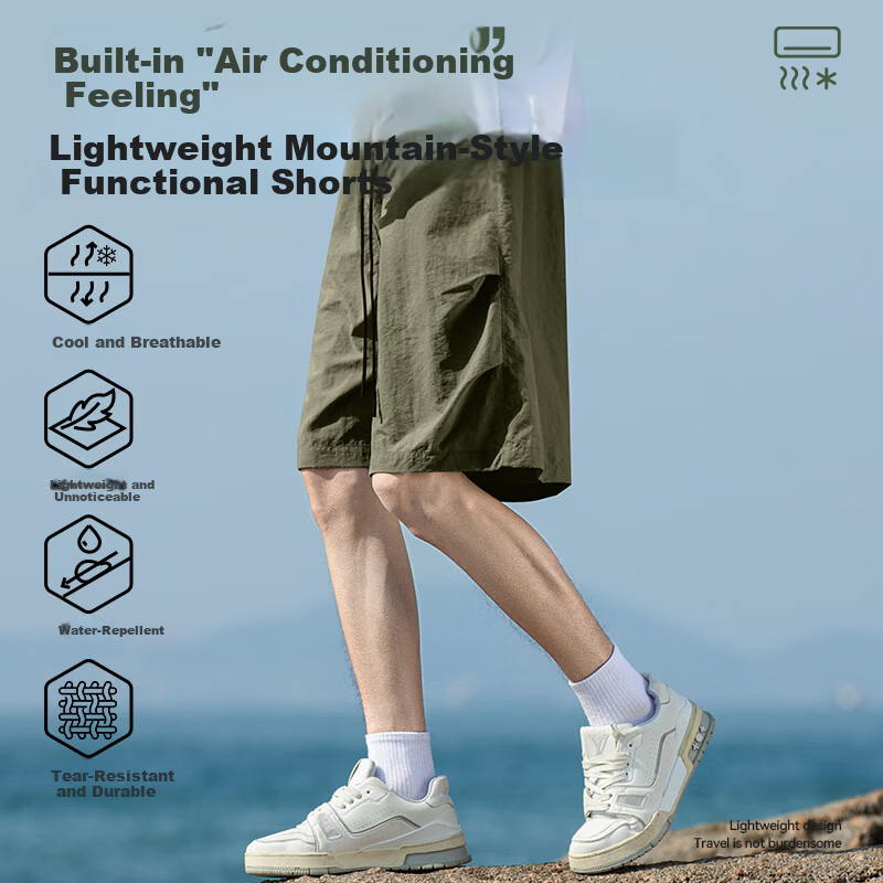 VANCL Men's Workwear Shorts Summer Outdoor Cooling Sports Shorts Simple Casual Functional Knee-Length Pants Khaki 3XL