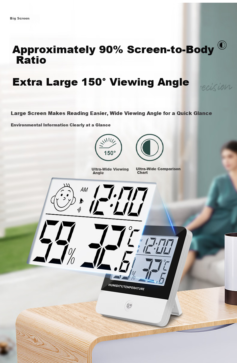 People Indoor Thermometer Electronic Temperature Meter Baby Room Wall-Mounted Greenhouse High-Precision Temperature and Humidity Meter Black Backlight 9