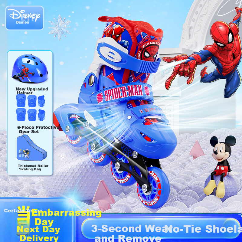 Disney Kids Spiderman Light-Up Beginner Inline Skates Roller Skates for Boys and Girls
