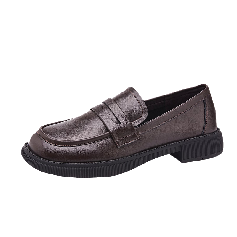 DAPHNE Women's Flats, New Versatile Leather Shoes, Slip-On Loafers, Brown, Size 38