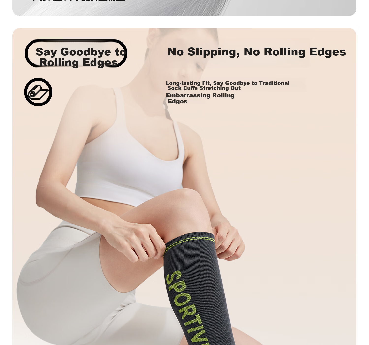Yottoy Pressure Socks Calf Sleeves Non-Slip Running Sports Compression Socks Professional Women's Long Yoga Socks Bone Porcelain White 16